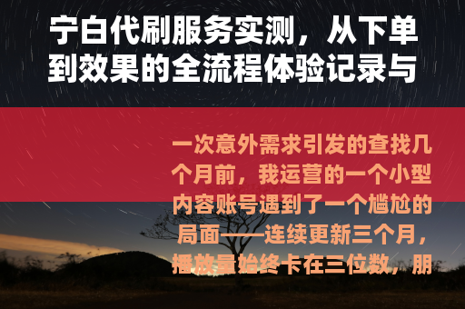 宁白代刷服务实测，从下单到效果的全流程体验记录与行业观察
