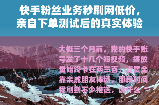 快手粉丝业务秒刷网低价，亲自下单测试后的真实体验与长远影响分析