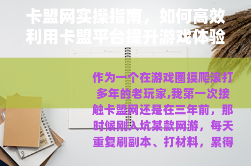 卡盟网实操指南，如何高效利用卡盟平台提升游戏体验