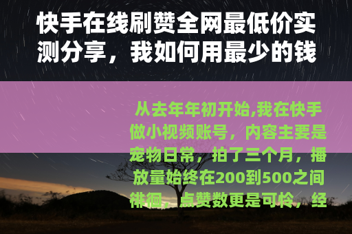 快手在线刷赞全网最低价实测分享，我如何用最少的钱提升视频热度