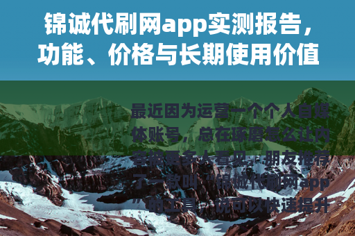 锦诚代刷网app实测报告，功能、价格与长期使用价值分析