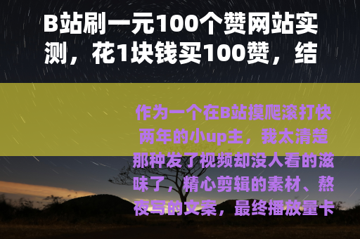 B站刷一元100个赞网站实测，花1块钱买100赞，结果让我意外