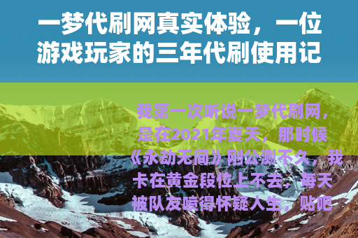 一梦代刷网真实体验，一位游戏玩家的三年代刷使用记录与深度评测