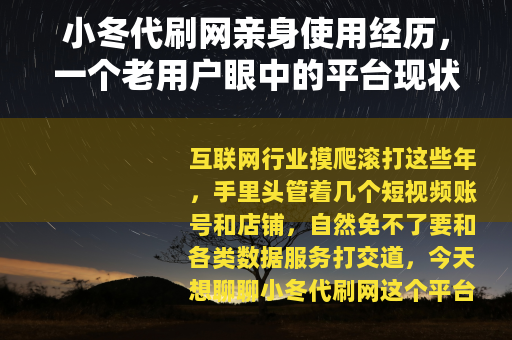 小冬代刷网亲身使用经历，一个老用户眼中的平台现状与实用技巧