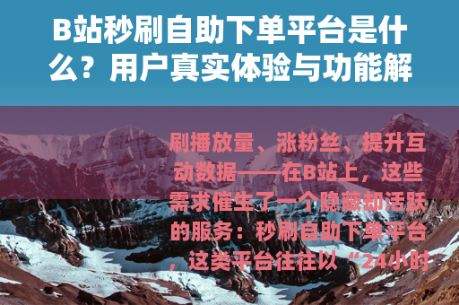 B站秒刷自助下单平台是什么？用户真实体验与功能解析