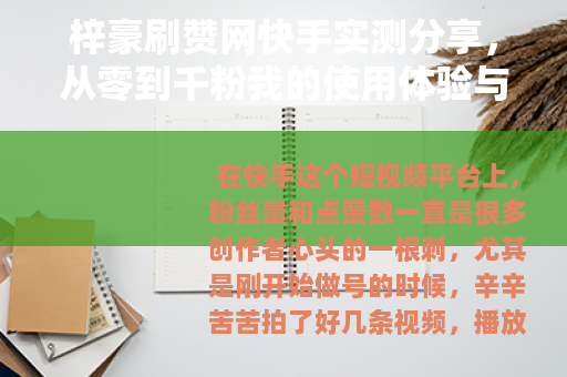 梓豪刷赞网快手实测分享，从零到千粉我的使用体验与心得总结