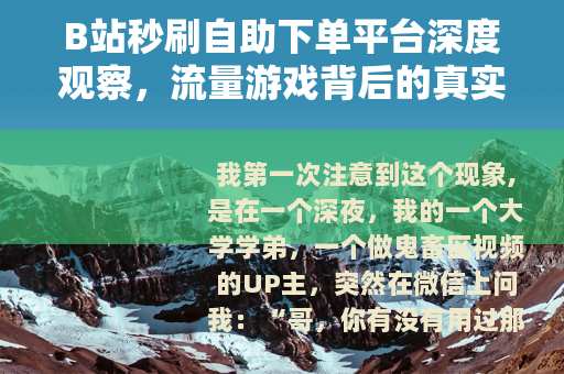 B站秒刷自助下单平台深度观察，流量游戏背后的真实生态与用户选择