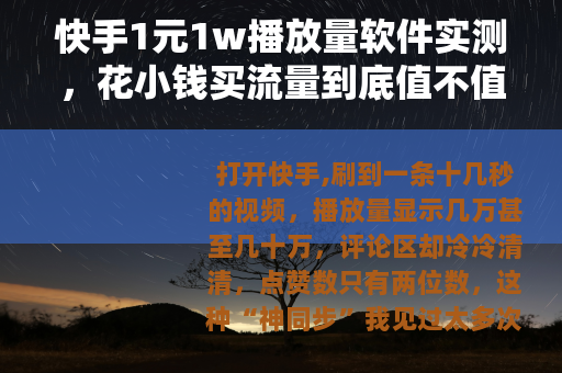 快手1元1w播放量软件实测，花小钱买流量到底值不值？