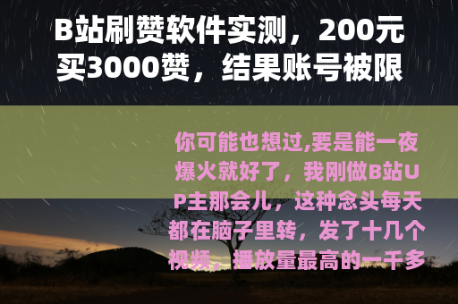 B站刷赞软件实测，200元买3000赞，结果账号被限流了