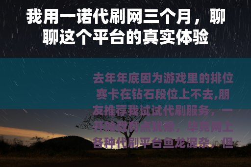 我用一诺代刷网三个月，聊聊这个平台的真实体验