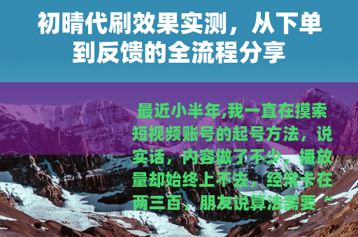 初晴代刷效果实测，从下单到反馈的全流程分享