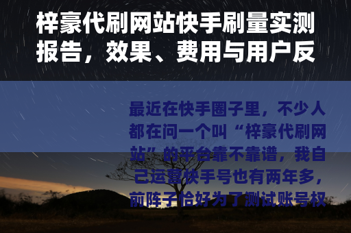 梓豪代刷网站快手刷量实测报告，效果、费用与用户反馈全记录