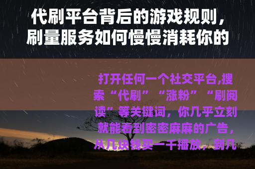 代刷平台背后的游戏规则，刷量服务如何慢慢消耗你的账号价值