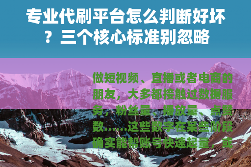 专业代刷平台怎么判断好坏？三个核心标准别忽略