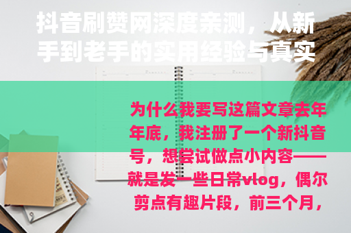 抖音刷赞网深度亲测，从新手到老手的实用经验与真实效果分享