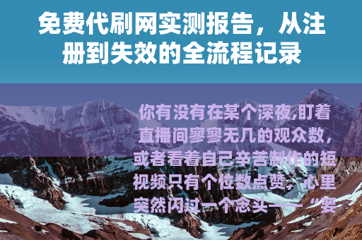 免费代刷网实测报告，从注册到失效的全流程记录