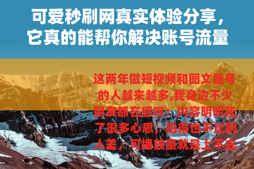 可爱秒刷网真实体验分享，它真的能帮你解决账号流量难题吗？
