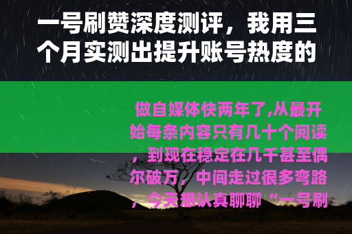 一号刷赞深度测评，我用三个月实测出提升账号热度的实用方法