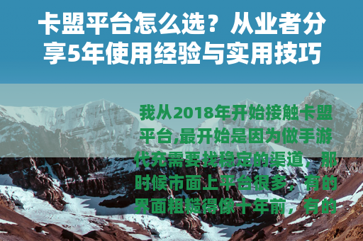 卡盟平台怎么选？从业者分享5年使用经验与实用技巧