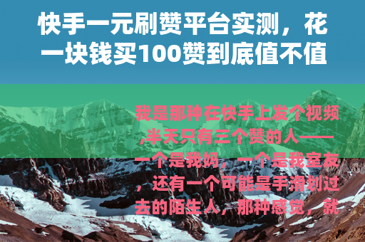 快手一元刷赞平台实测，花一块钱买100赞到底值不值？