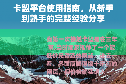 卡盟平台使用指南，从新手到熟手的完整经验分享