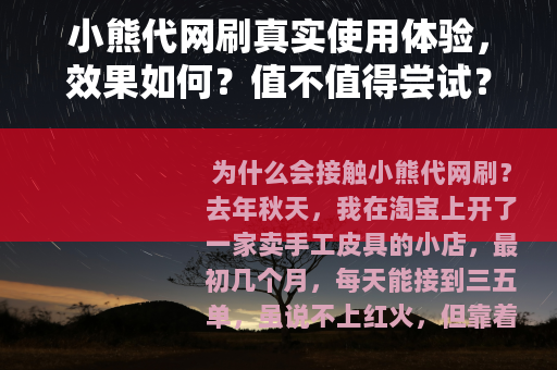 小熊代网刷真实使用体验，效果如何？值不值得尝试？