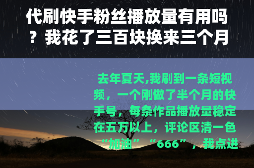 代刷快手粉丝播放量有用吗？我花了三百块换来三个月真实教训