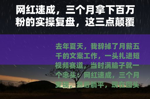 网红速成，三个月拿下百万粉的实操复盘，这三点颠覆了我的认知