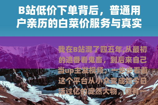 B站低价下单背后，普通用户亲历的白菜价服务与真实代价