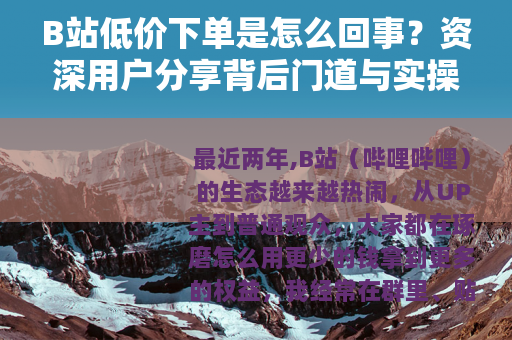 B站低价下单是怎么回事？资深用户分享背后门道与实操经验
