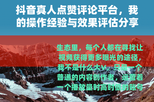 抖音真人点赞评论平台，我的操作经验与效果评估分享