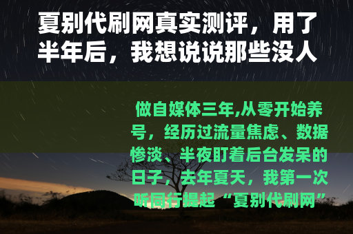 夏别代刷网真实测评，用了半年后，我想说说那些没人提的细节