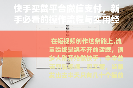 快手买赞平台微信支付，新手必看的操作流程与实用经验分享