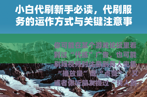 小白代刷新手必读，代刷服务的运作方式与关键注意事项
