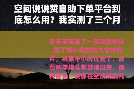 空间说说赞自助下单平台到底怎么用？我实测了三个月的真实感受