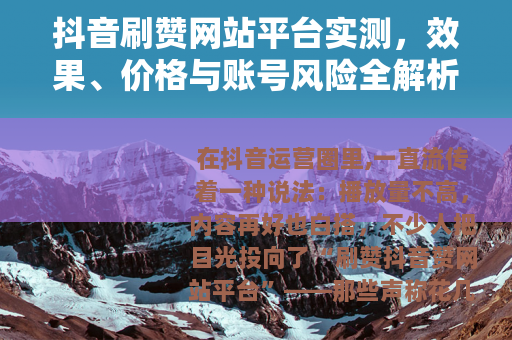 抖音刷赞网站平台实测，效果、价格与账号风险全解析（25字）