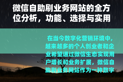 微信自助刷业务网站的全方位分析，功能、选择与实用指南