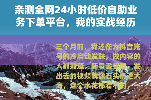 亲测全网24小时低价自助业务下单平台，我的实战经历与省钱技巧