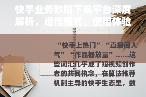 快手业务秒刷下单平台深度解析，运作模式、使用体验与真实效果评估
