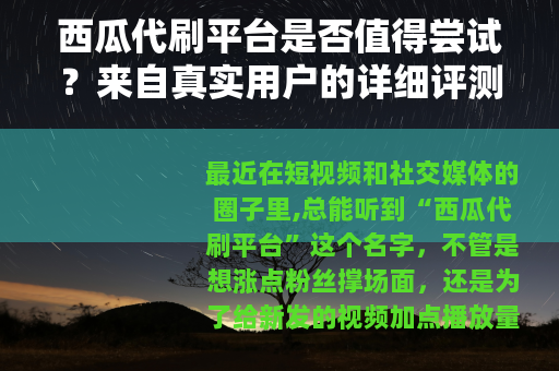 西瓜代刷平台是否值得尝试？来自真实用户的详细评测与建议