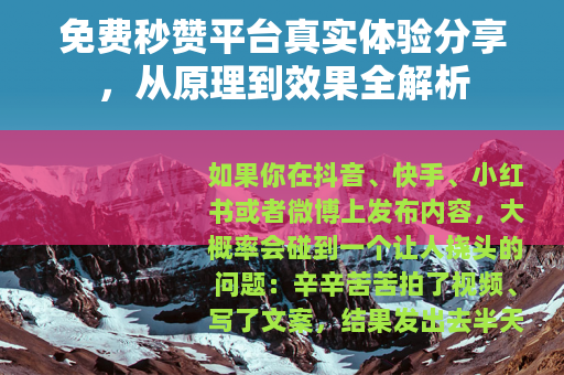 免费秒赞平台真实体验分享，从原理到效果全解析
