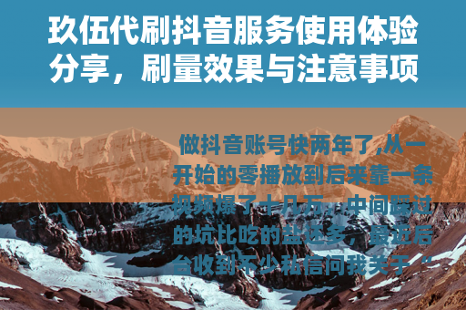 玖伍代刷抖音服务使用体验分享，刷量效果与注意事项