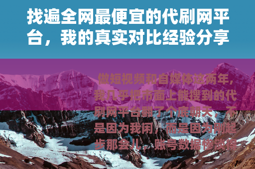 找遍全网最便宜的代刷网平台，我的真实对比经验分享给你