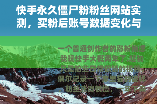 快手永久僵尸粉粉丝网站实测，买粉后账号数据变化与真实体验全记录