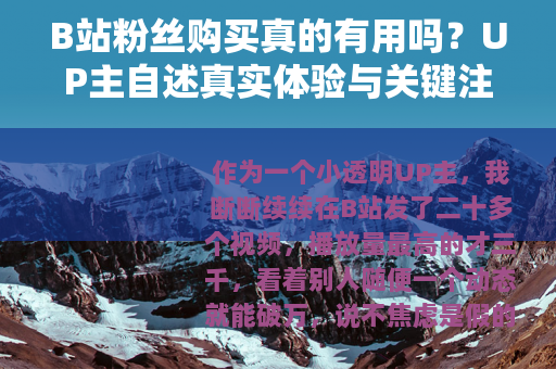 B站粉丝购买真的有用吗？UP主自述真实体验与关键注意事项