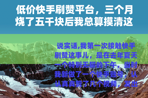 低价快手刷赞平台，三个月烧了五千块后我总算摸清这里的门道
