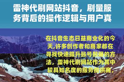 雷神代刷网站抖音，刷量服务背后的操作逻辑与用户真实体验记录