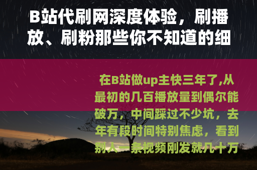 B站代刷网深度体验，刷播放、刷粉那些你不知道的细节
