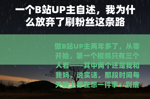 一个B站UP主自述，我为什么放弃了刷粉丝这条路