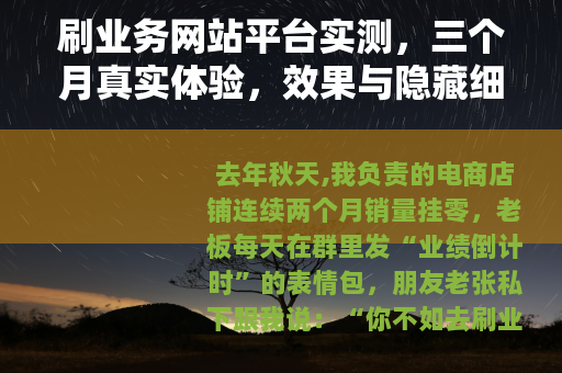刷业务网站平台实测，三个月真实体验，效果与隐藏细节全记录
